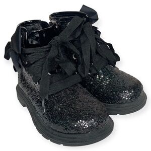 JoJo Siwa Size 5 Kids Black Rainbow Glitter Moto Combat Lace Up Boots